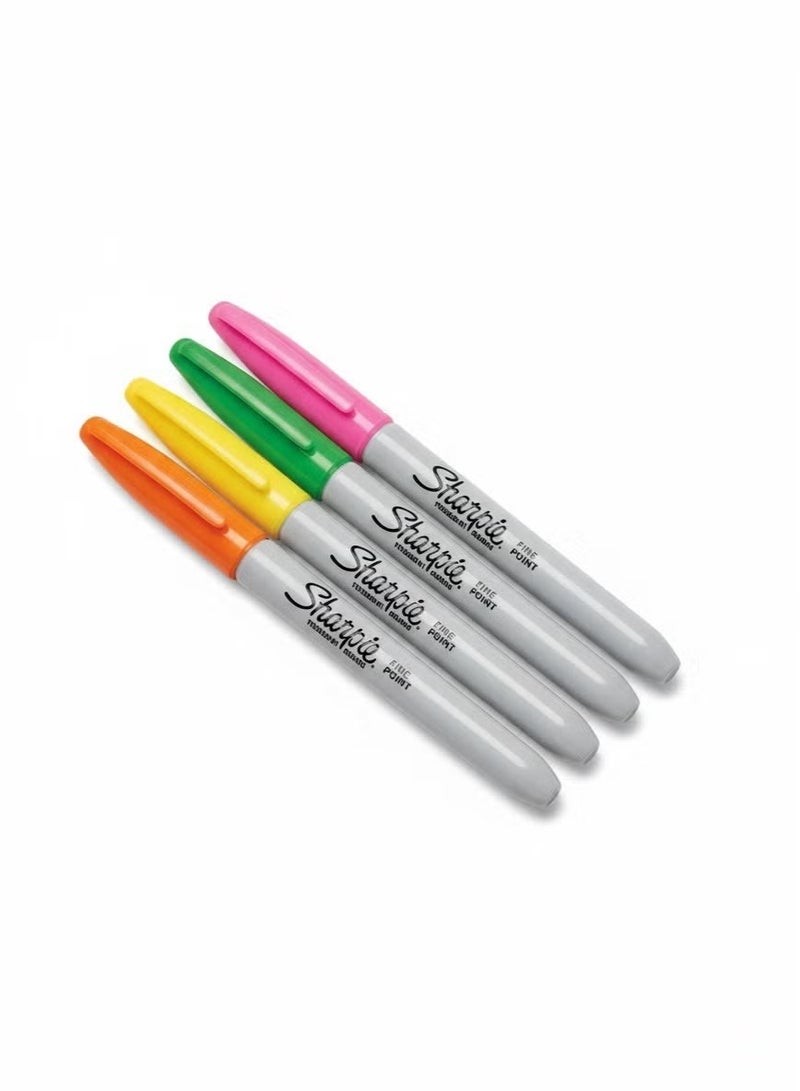 Sharpie 4-Piece Permanent Neon Marker Set - Waterproof and Quick-Drying Markers, Vibrant Fluorescent Colors with Fine Tips for Writing, Drawing, and Artwork - Image 3