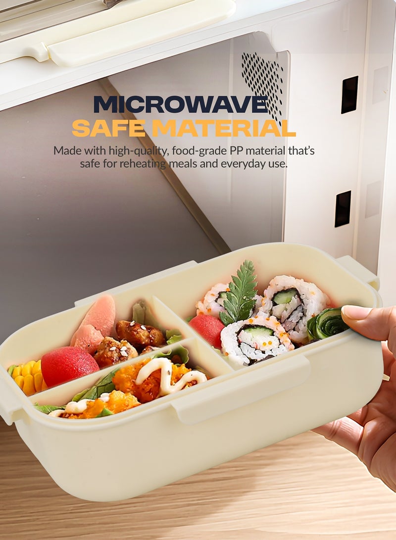 بيبي علب غداء مدرسية للأطفال من بايبي، سعة ١٠٥٠ مل، بثلاث حجرات | خالية من مادة BPA، آمنة غذائيًا، مانعة للتسرب، مناسبة للمدرسة والنزهات والأنشطة الخارجية | آمنة للاستخدام في الميكروويف، علبة غداء للأطفال للأولاد والبنات، لون بيج - Image 4