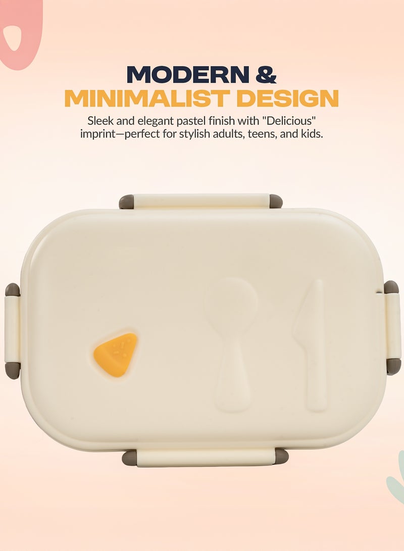 بيبي علب غداء مدرسية للأطفال من بايبي، سعة ١٠٥٠ مل، بثلاث حجرات | خالية من مادة BPA، آمنة غذائيًا، مانعة للتسرب، مناسبة للمدرسة والنزهات والأنشطة الخارجية | آمنة للاستخدام في الميكروويف، علبة غداء للأطفال للأولاد والبنات، لون بيج - Image 5