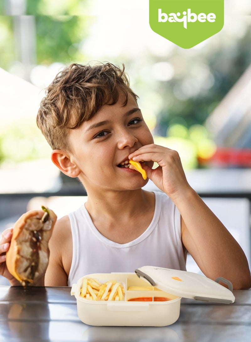 بيبي علب غداء مدرسية للأطفال من بايبي، سعة ١٠٥٠ مل، بثلاث حجرات | خالية من مادة BPA، آمنة غذائيًا، مانعة للتسرب، مناسبة للمدرسة والنزهات والأنشطة الخارجية | آمنة للاستخدام في الميكروويف، علبة غداء للأطفال للأولاد والبنات، لون بيج - Image 3