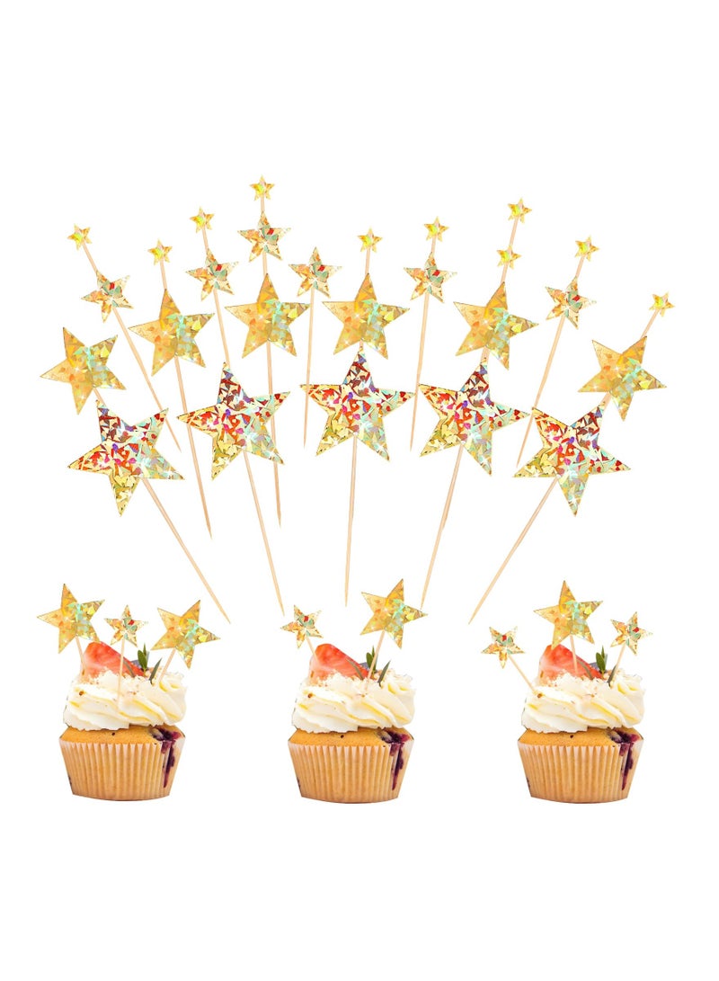 Zikra 70PCS Gold Star Cupcake Toppers, Glitter Star Cake Picks Assembled Twinkle Toppers Wedding Cupcake Picks DIY Cake Topper Kit Little Star Cake Decor for Birthday Party Wedding Baby Shower(Gold) - Image 3