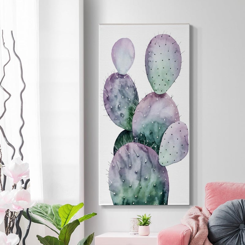 EMODA Purple Spiny Cactus Wall Art – Botanical Abstract Canvas Painting (30x60 cm Framed) - Image 3