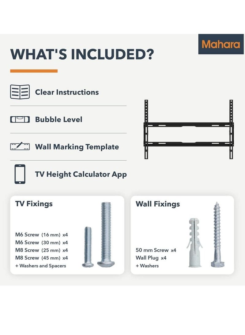 Mahara Flat Panel TV Wall Mount Bracket for 37" - 80" TVs - VESA Compatible TV Brackets 100x100mm - 600x400mm - TV Wall Brackets Support Max 60kg - Black - Image 5
