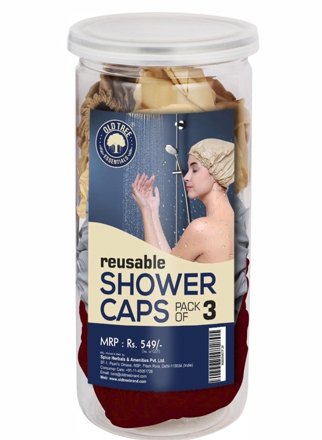 أولد تري أغطية استحمام قابلة لإعادة الاستخدام من أولد تري - عبوة من 3 قطع | أغطية استحمام مطبوعة متنوعة مقاومة للماء مع مطاط ناعم | حماية متينة ومريحة للشعر أثناء الاستحمام، والمنتجعات الصحية، ووضع المكياج، والسفر (متنوعة) - Image 1