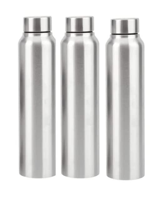 VISAXMI Stainless Steel Water Bottle 1 liter Fridge Water Bottle Set of 3 1000ml Silver - Image 1