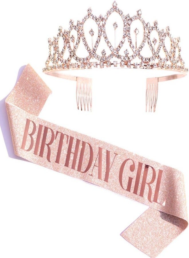 Hidak Birthday Crown and Sash for Women Birthday Decorations Rose Gold Birthday Queen Crowns Tiaras Gifts Glitter Birthday Sash Birthday Party Favors Rhinestone Tiara Kit Birthday Special. - Image 1