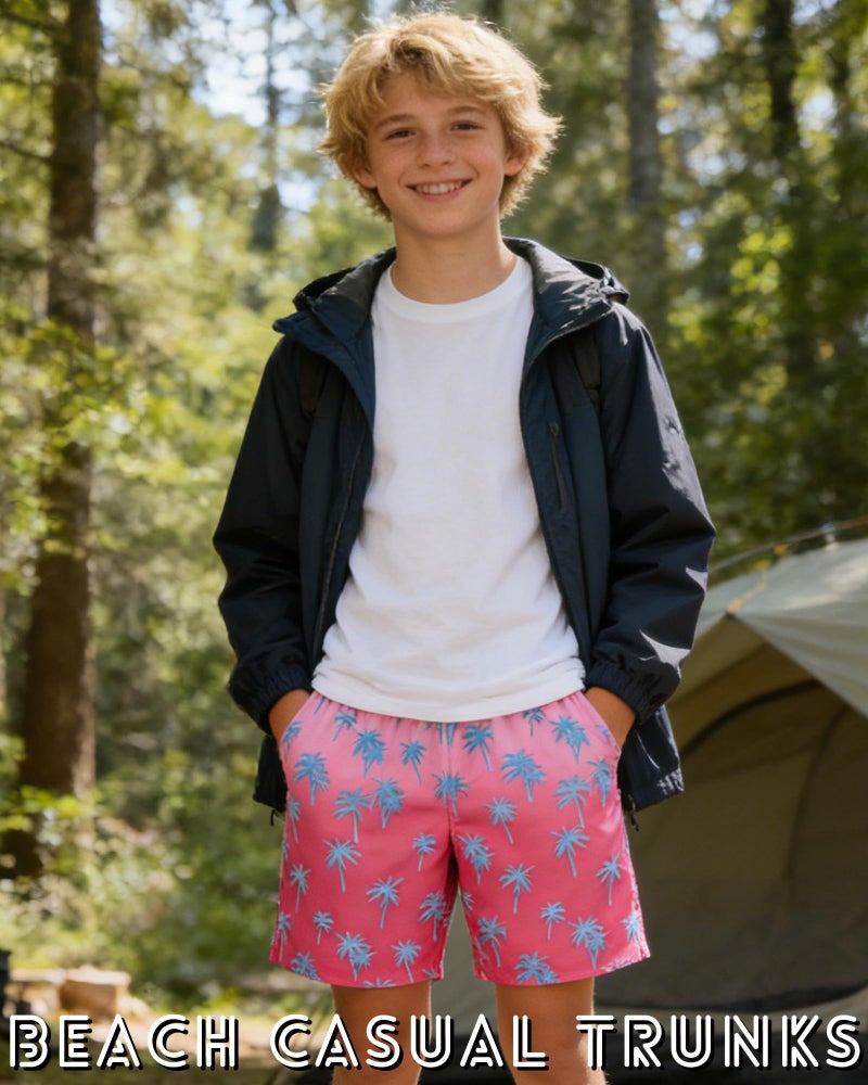 swimsobo Boys Swimming Trunks for Size 10-12 Years Kids Hawaiian Swim Shorts Compression Pink Boardshorts Bathing Suits - Image 2