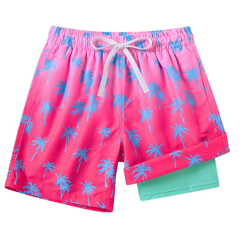 swimsobo Boys Swimming Trunks for Size 10-12 Years Kids Hawaiian Swim Shorts Compression Pink Boardshorts Bathing Suits - Image 1