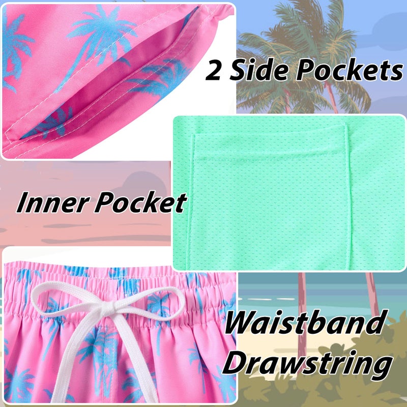 swimsobo Boys Swimming Trunks for Size 10-12 Years Kids Hawaiian Swim Shorts Compression Pink Boardshorts Bathing Suits - Image 3