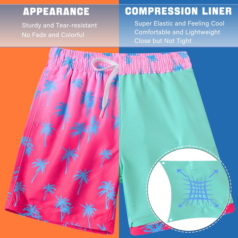 swimsobo Boys Swimming Trunks for Size 10-12 Years Kids Hawaiian Swim Shorts Compression Pink Boardshorts Bathing Suits - Image 4