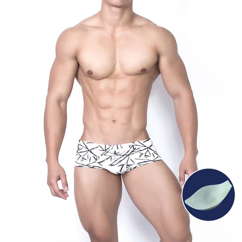 UXH men''s Chinese style ink print with Cup three-dimensional small boxer swimming trunks sexy close-fitting four-angle swimming trunks for men - Image 1