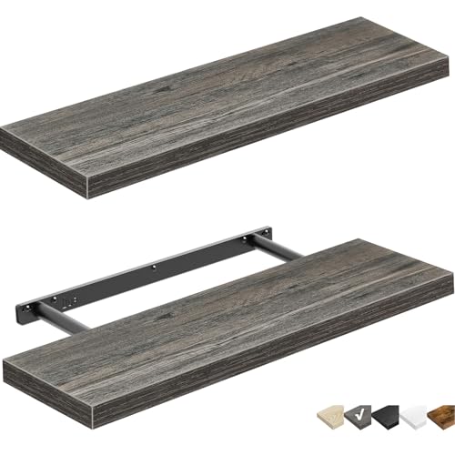QEEIG Floating Shelves for Wall 23.6" Long - Wall Mounted Shelf Bathroom Kitchen Living Room Bedroom Farmhouse Home Decor Display Bookshelf Large 23.6 x 9.3 inch Set of 2, Grey (008-60GY) - Image 1