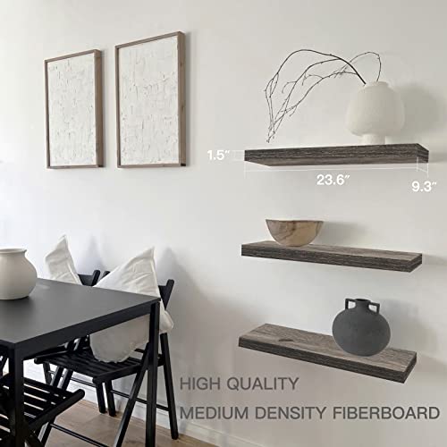QEEIG Floating Shelves for Wall 23.6" Long - Wall Mounted Shelf Bathroom Kitchen Living Room Bedroom Farmhouse Home Decor Display Bookshelf Large 23.6 x 9.3 inch Set of 2, Grey (008-60GY) - Image 3