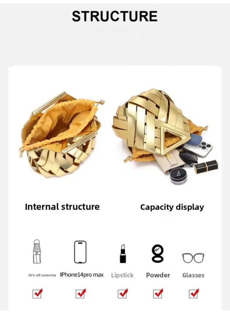 حقيبة نسائية منسوجة على شكل قفص طيور بتفريغ فني - تصميم مفرغ يدوي أنيق مع حمالة كتف - Image 4