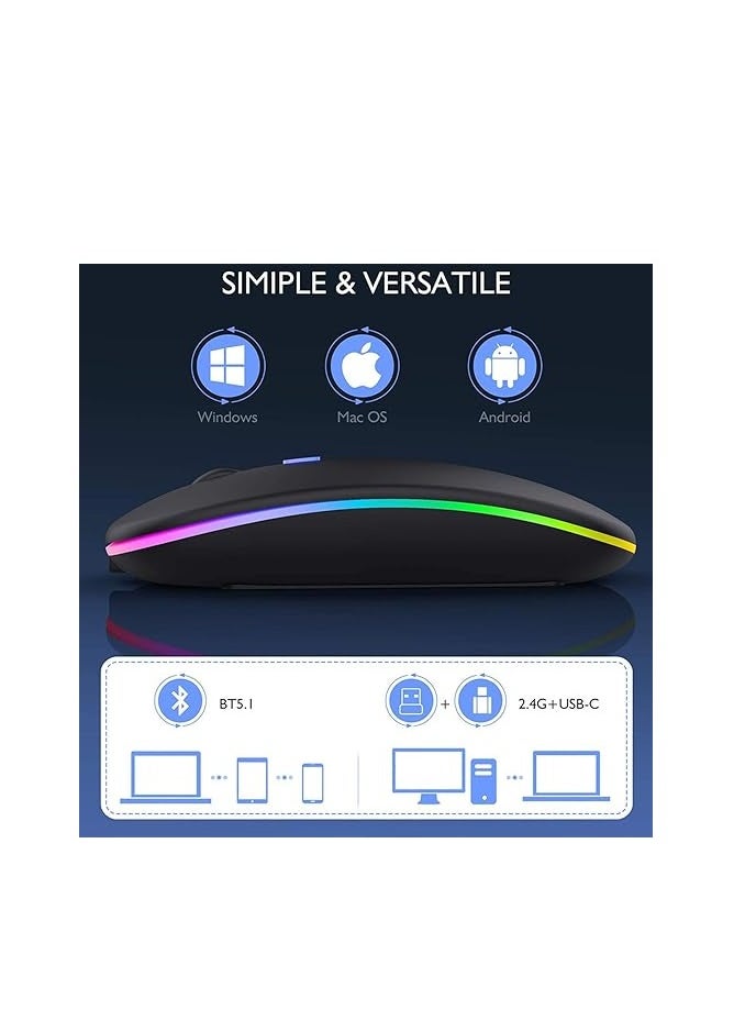 Generic - W10 Wireless Bluetooth Rechargeable Mouse with RGB Lighting, Portable and Slim for MacBook, iPad, Laptop, PC, Tablet, Mobile Phones - Image 1