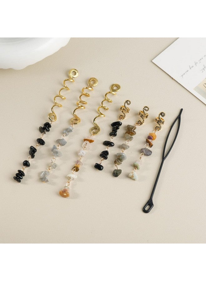 FRDTLUTHW Hair Jewelry Dreadlock Accessories, Natura Stone Hair Charms for Braids, Hair Ring Crystal Hair Accessories for Women(Black, pack of 6) - Image 3