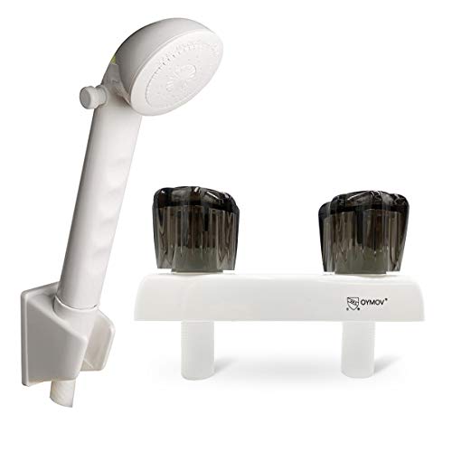OYMOV RV Shower Faucet with Head and Hose Indoor Outdoor Camper Shower Faucet Set Watersaving OnOff Showerhead Replacement Kit for RVs Fifth Wheels MotorhomesTravel TrailersCampersWhite - Image 1