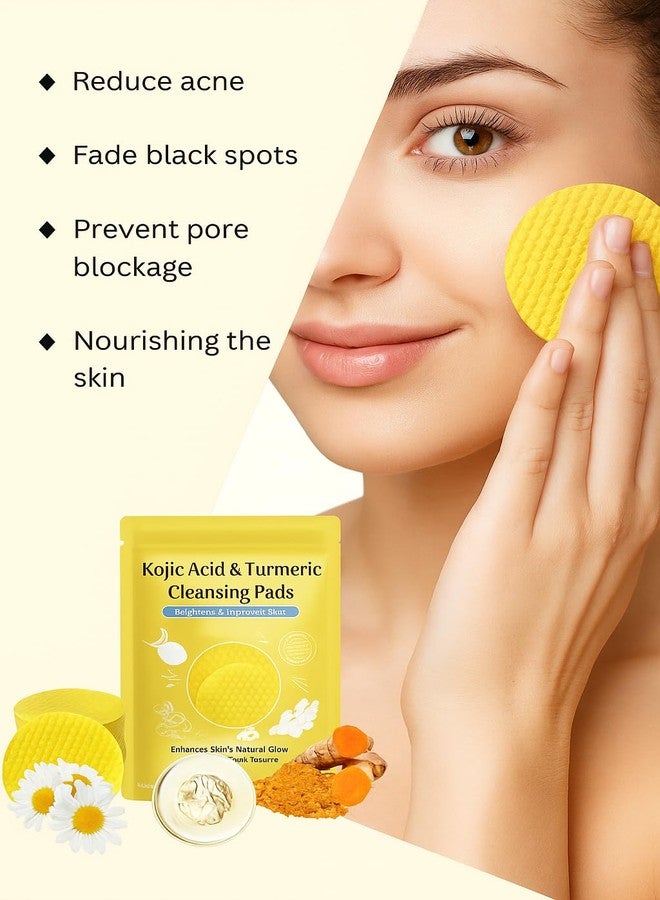 GORINICS Kojic Acid and Turmeric Cleansing Pads for Dark Spots, Skin Brightening & Acne Prevention, with Vitamin B5, Vitamin C, Turmeric Infused Foaming Exfoliating Pads, for Face for All Skin Types -60PCS (Pack of 1 (60Pcs) - Image 3