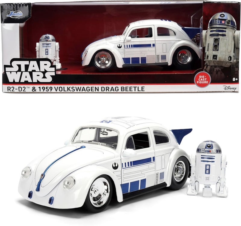 Jada Star Wars R2-D2 Figure & 1959 Volkswagen Drag Beetle Die-cast Car Set (1:32, White) - Image 2