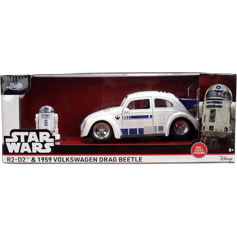 Jada Star Wars R2-D2 Figure & 1959 Volkswagen Drag Beetle Die-cast Car Set (1:32, White) - Image 1