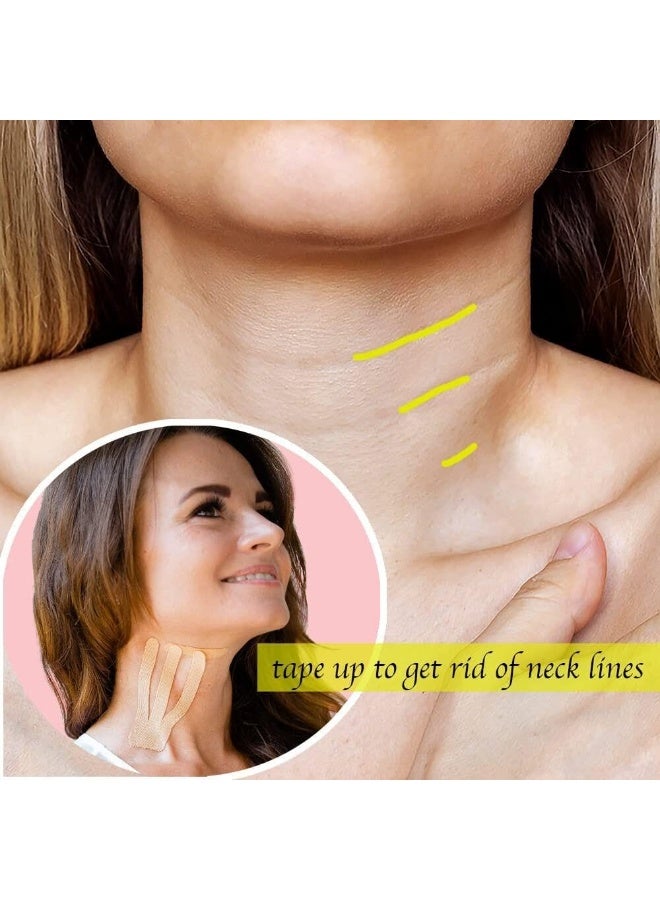 VIUAUAX لاصقات تجاعيد الوجه، لاصقات الوجه لاصقات الوجه لاصقات شد الوجه على شكل حرف V للعناية بالبشرة الرقيقة، لاصقات التجاعيد عالية المرونة شريط لاصق لشد بشرة الوجه لشد الوجه - بيج - Image 2