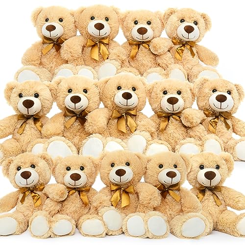 MorisMos 14Pcs Teddy Bears Bulk Baby Shower 14inch Cute Teddy Bear Stuffed Animal Plush Small Stuffed Bears on Centerpiece Baby Shower Kids Party Favors Brown - Image 1