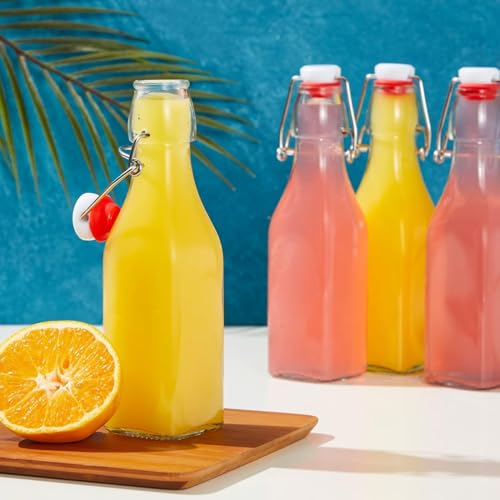 ONICORN Square Swing Top Glass Bottles 250ml (Pack of 4) - Reusable Airtight Flip Cap Bottles for Water, Juice, Kombucha, Oil, Vinegar & Beverages - Leak-Proof, BPA-Free, Dishwasher Safe Set - Image 2