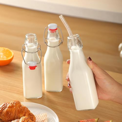 ONICORN Square Swing Top Glass Bottles 250ml (Pack of 4) - Reusable Airtight Flip Cap Bottles for Water, Juice, Kombucha, Oil, Vinegar & Beverages - Leak-Proof, BPA-Free, Dishwasher Safe Set - Image 4