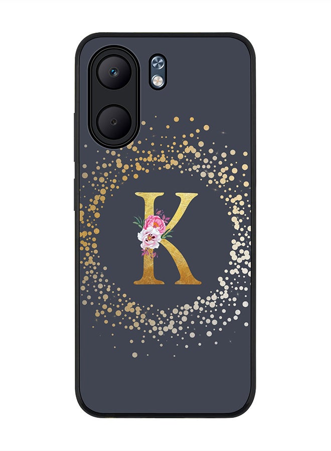 Stylizedd For Oppo A5x 5G / A5x 4G Case,Slim fit Camera Protection, Shockproof Thin Phone cover  - Custom Monogram Floral - K  (Grey )