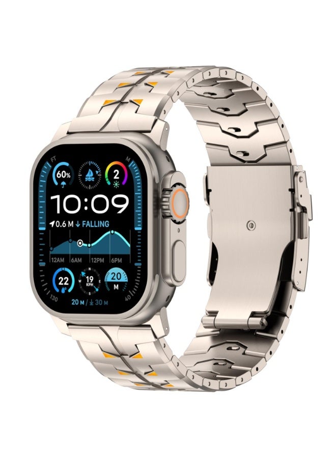 O Ozone Stainless Steel Band for Apple Watch Band Apple Watch Ultra 49mm 46mm 45mm 44mm 42mm, Metal Strap with Folding Clasp for Men- Natural Titanium - Image 1
