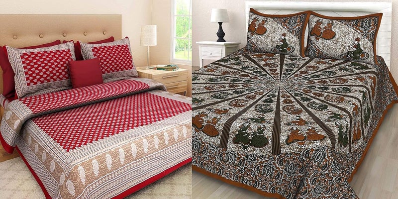 BedZone 100 Cotton Rajasthani Printed bedsheets Combo Double Bed Set 2 Double Bedsheet with 4 Pillow Cover Multicolour061