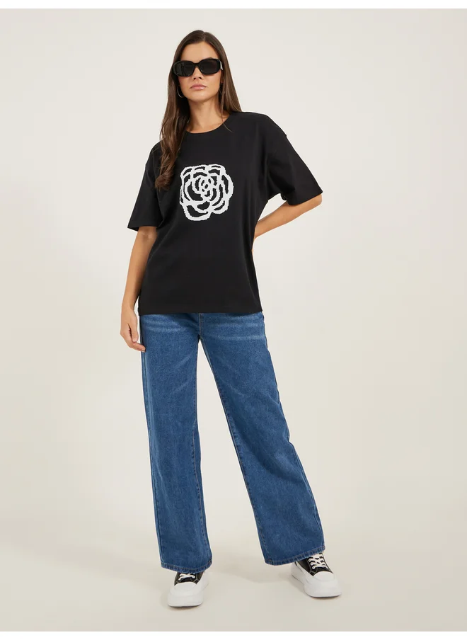 ستايلي Styli Oversized Graphic Print Short Sleeve T-Shirt