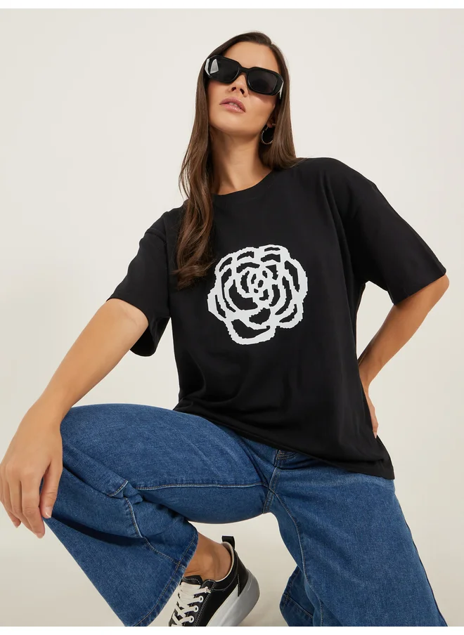 ستايلي Styli Oversized Graphic Print Short Sleeve T-Shirt