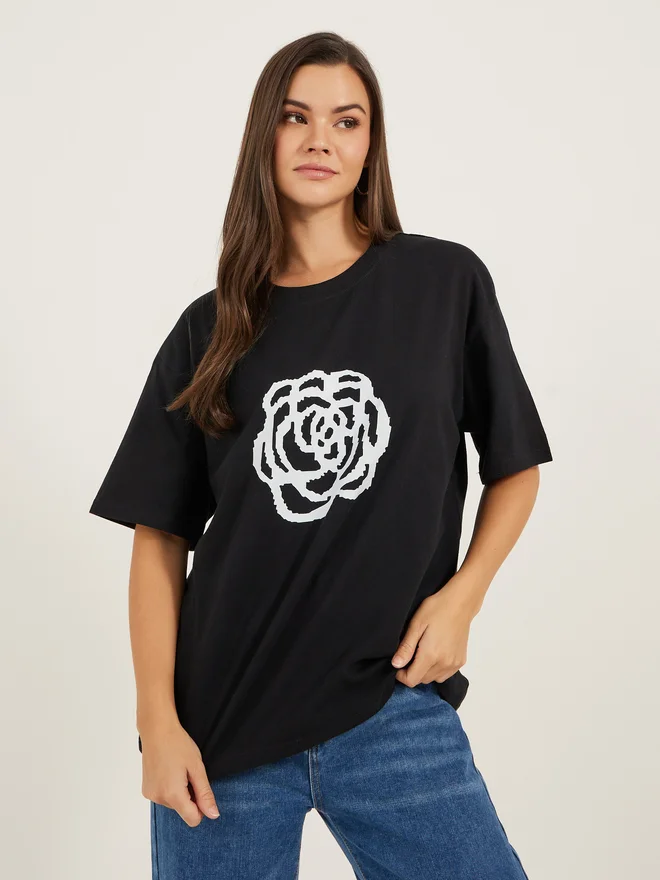 Styli Styli Oversized Graphic Print Short Sleeve T-Shirt