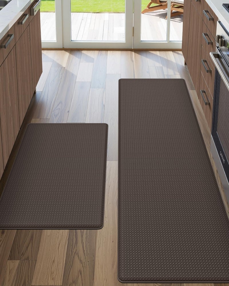 DEXI Kitchen Floor Mats Cushioned Anti Fatigue,17x29+17x59, Standing Runner Rug Waterproof, Comfort Memory Foam Padded for Front Sink Laundry Set of 2, Brown - Image 1