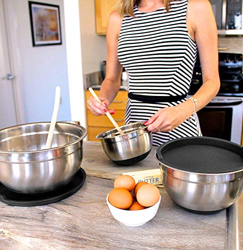 Fitzroy and Fox Stainless Steel Mixing Bowls with Lids and Non Slip Bases (Set of 5, Black) - Image 3