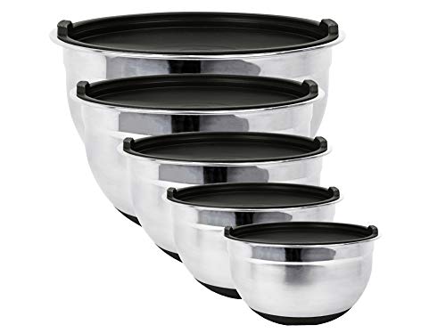 Fitzroy and Fox Stainless Steel Mixing Bowls with Lids and Non Slip Bases (Set of 5, Black) - Image 1