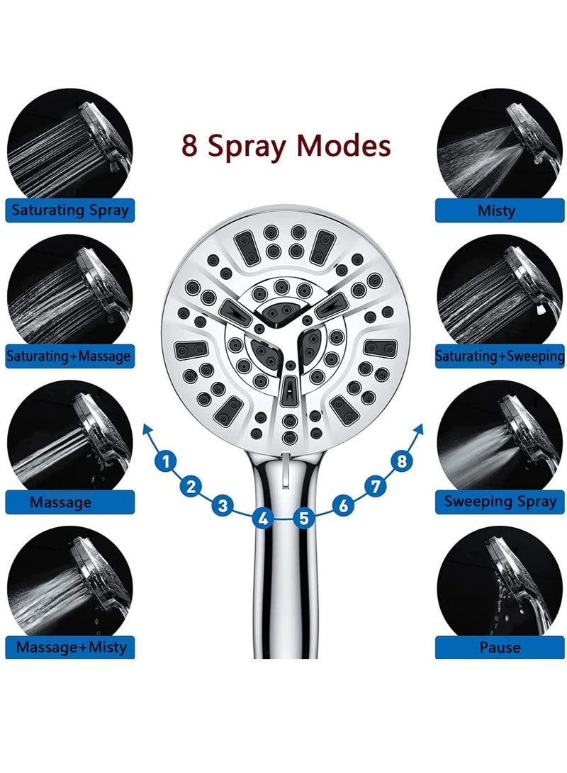 High Pressure Shower Head with Handheld 8 Spray Settings + 2 Power Jet Modes Shower Heads Detachable Showerhead Handheld Shower Head for Tubs Tiles Walls Pets Cleaning - Image 3