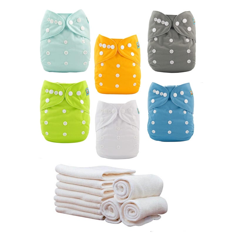 ALVABABY Baby Cloth Diaper 6 Pack with 12 Inserts One Size Cloth Diaper Covers Adjustable Washable Reusable for Baby Girls and Boys - Image 1