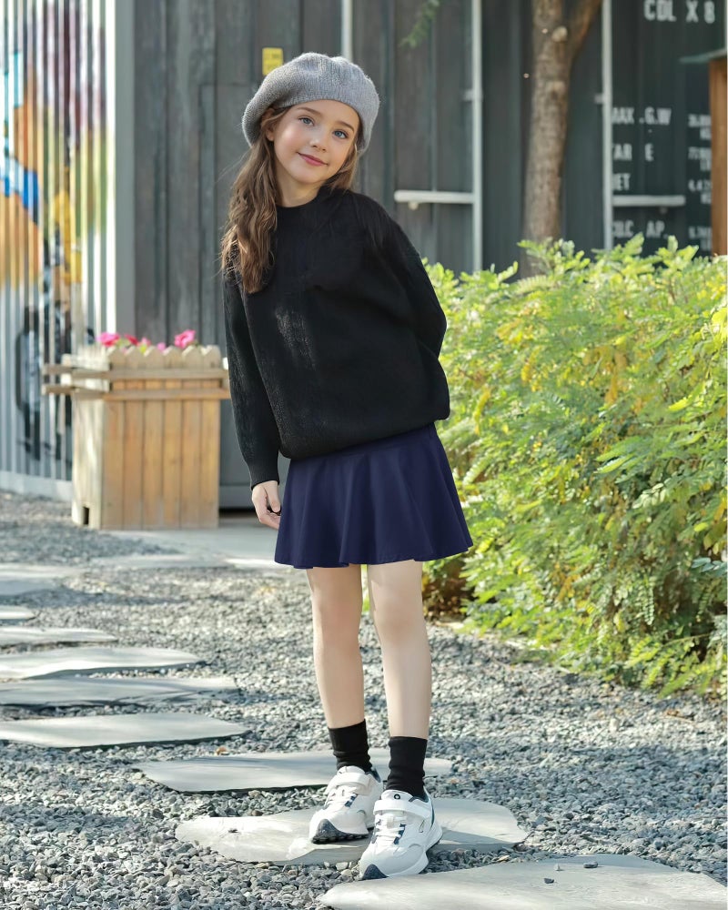 BOOPH 2 Pack Little Girls Athletic Uniform Skorts French Tennis Golf Skirts with Shorts for Toddler Navy/Rose 8-9 Years - Image 3