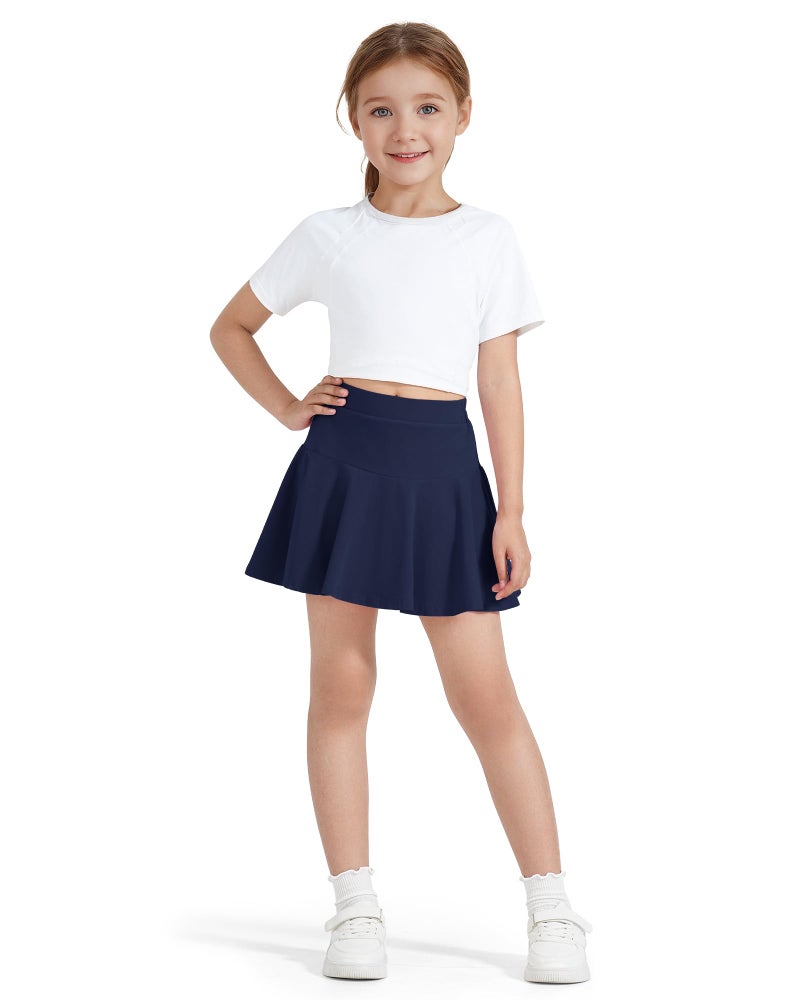 BOOPH 2 Pack Little Girls Athletic Uniform Skorts French Tennis Golf Skirts with Shorts for Toddler Navy/Rose 8-9 Years - Image 2