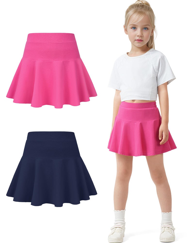 BOOPH 2 Pack Little Girls Athletic Uniform Skorts French Tennis Golf Skirts with Shorts for Toddler Navy/Rose 8-9 Years - Image 1