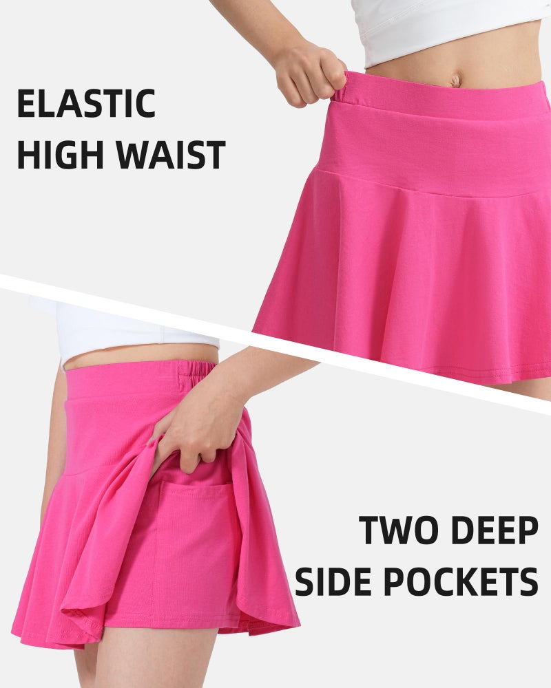 BOOPH 2 Pack Little Girls Athletic Uniform Skorts French Tennis Golf Skirts with Shorts for Toddler Navy/Rose 8-9 Years - Image 5