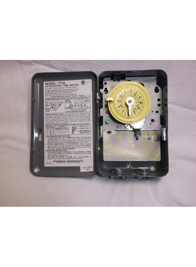 Intermatic T104 Electromechanical Timer, 208-277 V, 40 A, 1-23 Hr, 1-12 Cycles Per Day, gray - Image 2