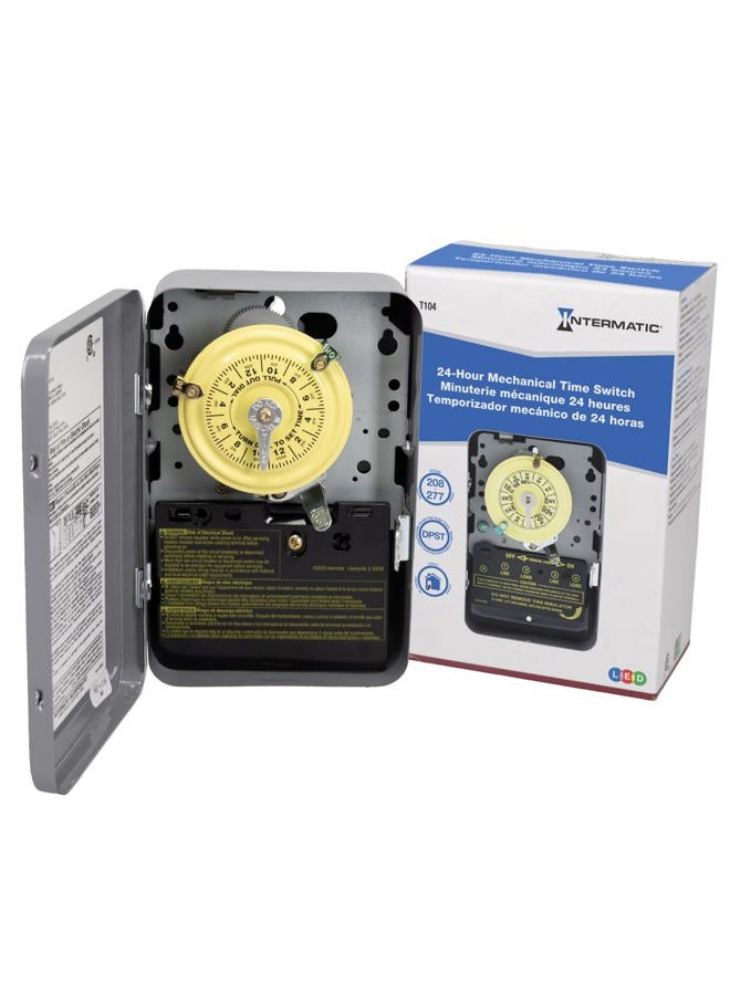 Intermatic T104 Electromechanical Timer, 208-277 V, 40 A, 1-23 Hr, 1-12 Cycles Per Day, gray - Image 1