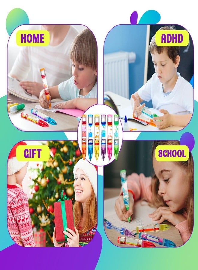 Equsion 6 Pcs Liquid Motion Bubbler Pens Cool Pens Fidget Pen Fun Liquid Timer Pen Fidget Toys Office Desk Toys Novelty Gifts for Autism ADHD Anxiety Stress Relief Sensory Play (Vibrant Color) - Image 4