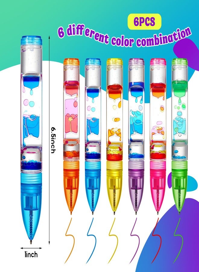 Equsion 6 Pcs Liquid Motion Bubbler Pens Cool Pens Fidget Pen Fun Liquid Timer Pen Fidget Toys Office Desk Toys Novelty Gifts for Autism ADHD Anxiety Stress Relief Sensory Play (Vibrant Color) - Image 2