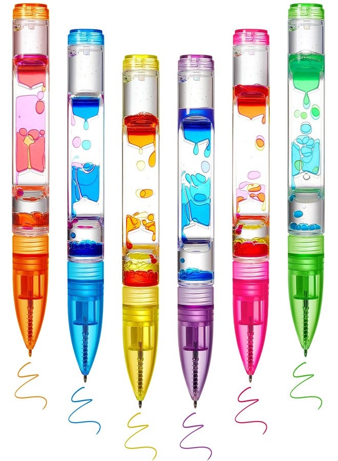 Equsion 6 Pcs Liquid Motion Bubbler Pens Cool Pens Fidget Pen Fun Liquid Timer Pen Fidget Toys Office Desk Toys Novelty Gifts for Autism ADHD Anxiety Stress Relief Sensory Play (Vibrant Color) - Image 1