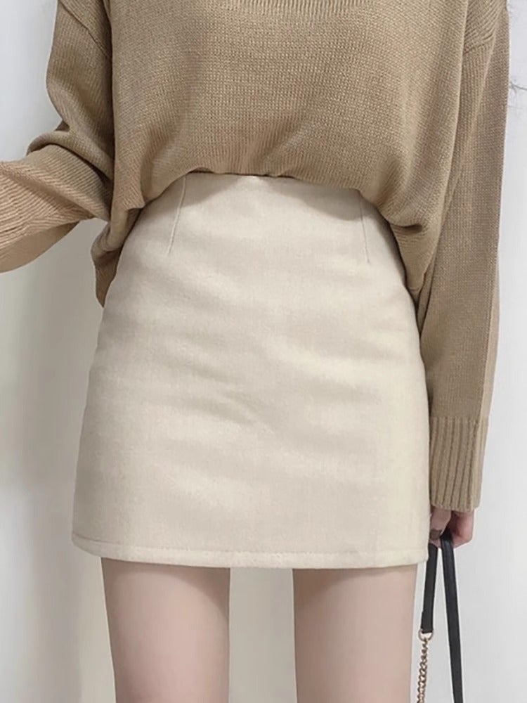 High-Waisted A-Line Short Skirt, Hip-Hugging And Tight-Fitting 150Cm Tall Woolen Autumn Skirt, Feminine One-Step Skirt, Small Xs For Short People - Image 3