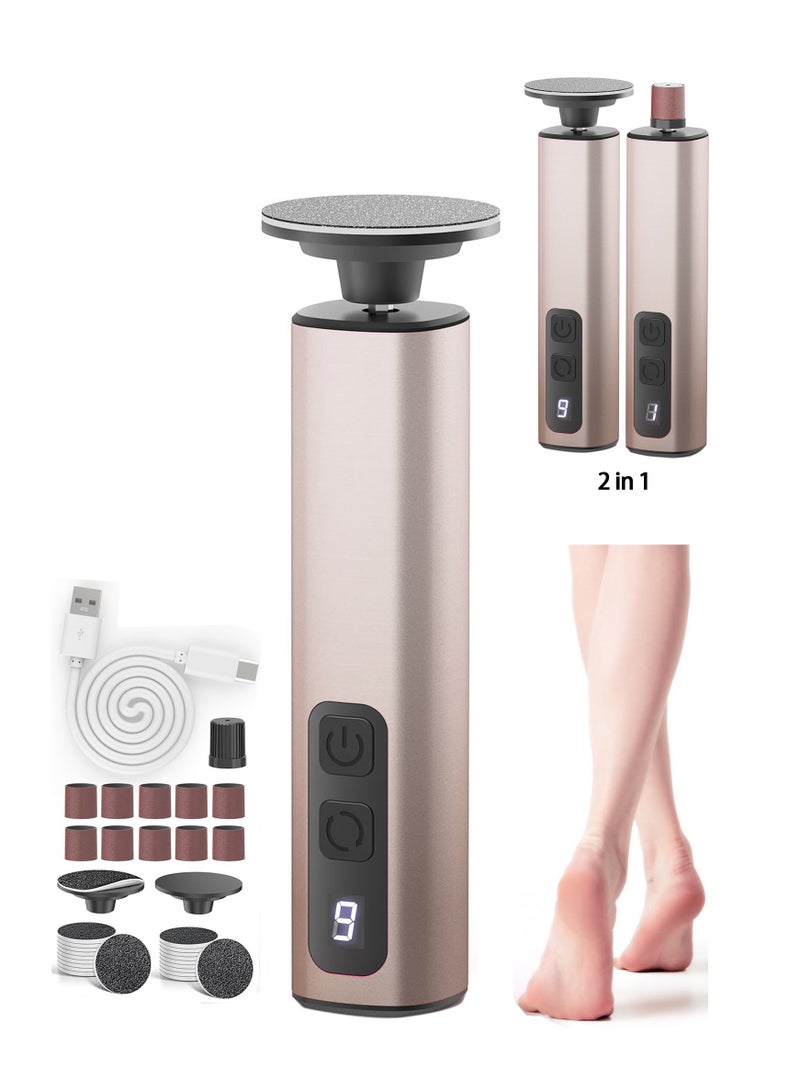 2 in 1 Electric Foot Callus Remover, 9 Adjustable Speeds Foot Scrubber USB Rechargeable Pedicure Tools for Feet, Dry Dead Skin Scraper Foot Grinder for Women - Image 1